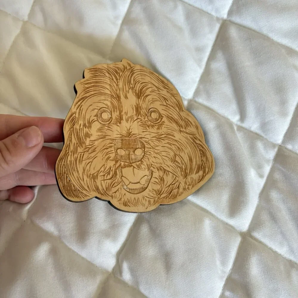 1‎ Wooden Coaster Brown Dog Cockapoo Drinks Cute Art